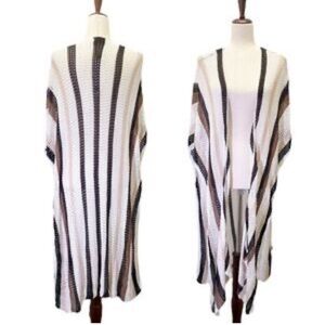 HOUSE OF HARLOW 1960 Cream Pink Crochet Drape Knitted Shawl OS